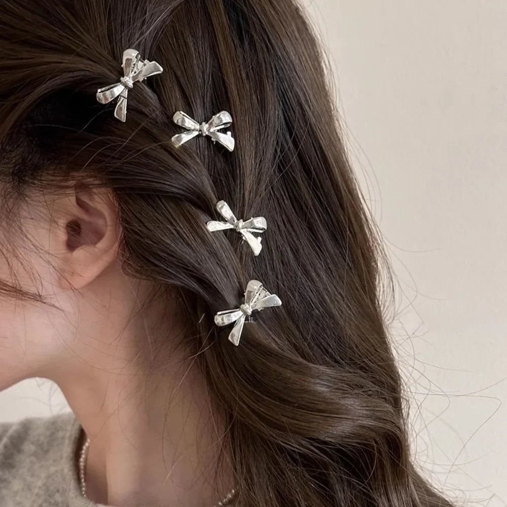 4Pcs/set of Women's New Golden Bow Mini Hairpins, Sweet and Cool Girl