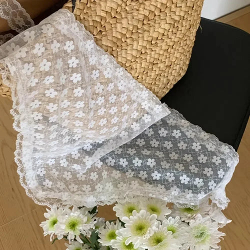 Elegant Lace Triangle Scarf for Women White Sweet Floral Design