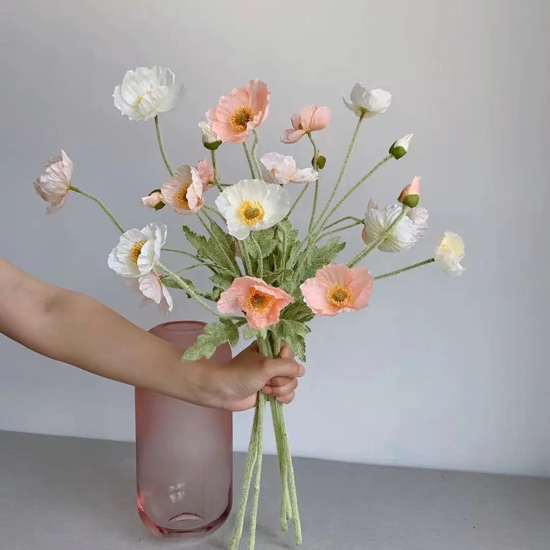 Artificial Flowers Fake Poppy Silk Flowers Long Stem Housewarming