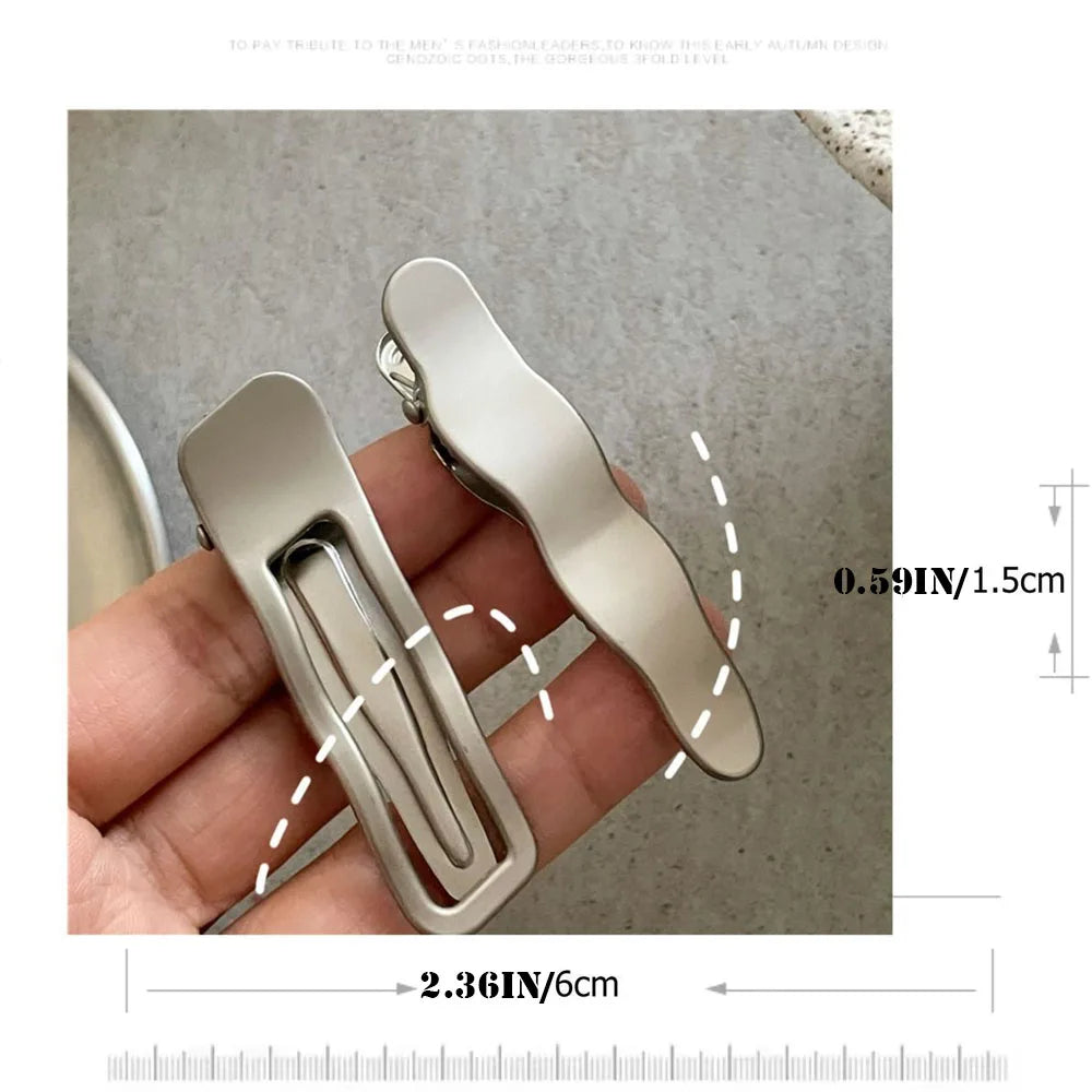 2pcs Silver Color Metal Silver Wave Line Hairclip With Geometric