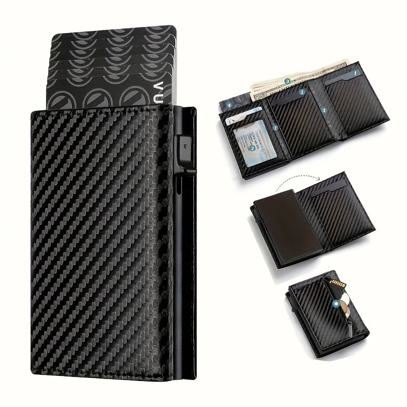 Men's Wallet with Zipper Coin Purse Automatic Pop-up Metal Credit Card