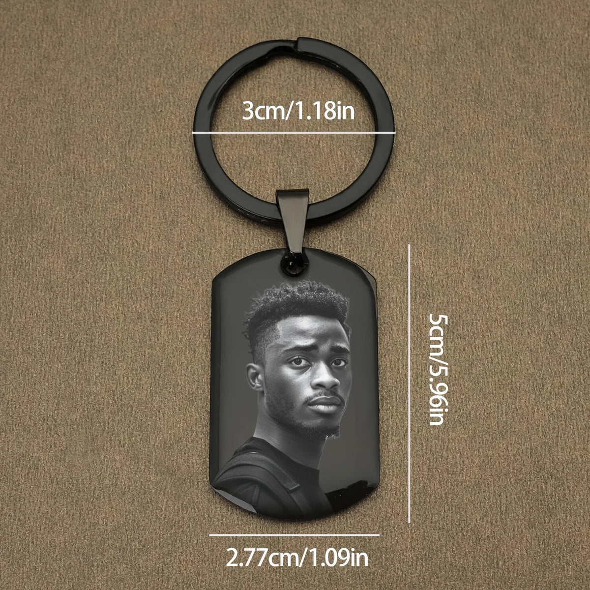 Personalized Photo Keychain, Custom-Engraved Stainless Steel Dog Tag