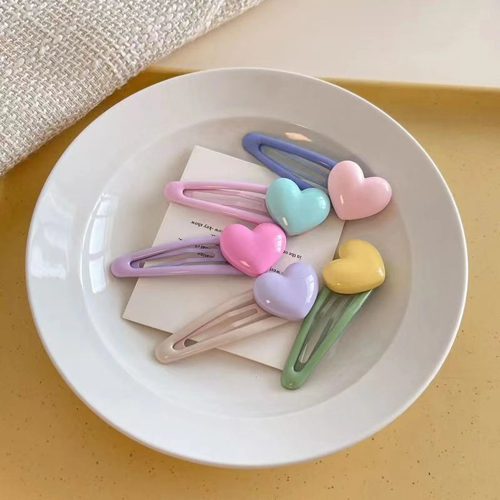 Cartoon Heart Hair Clips Non-Slip Heart Decor Resin Hair