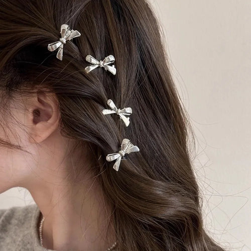 4Pcs/set of Women's New Golden Bow Mini Hairpins, Sweet and Cool Girl