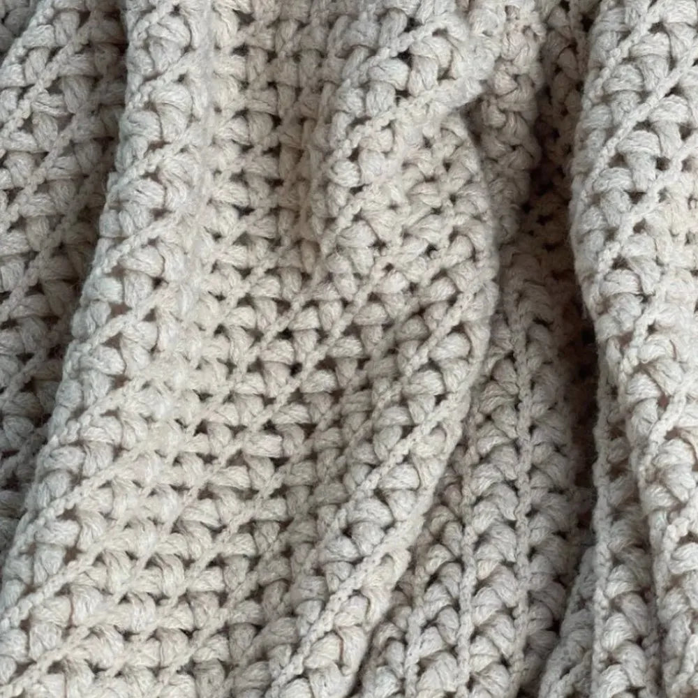 Cable Knit Khaki Throw Blanket Lightweight Knitted Jacquard Throw