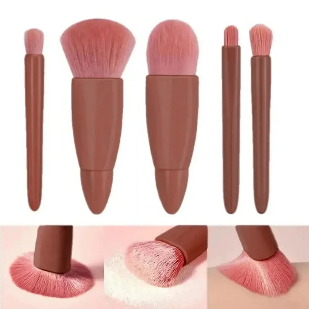 5PCS Cosmetic Brush Set Portable Makeup Brush Travel with Mirror Box