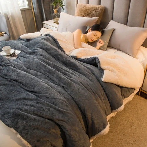 Wool Throw Blanket Keep Warm Winter Bed Blankets Double Sided Queen