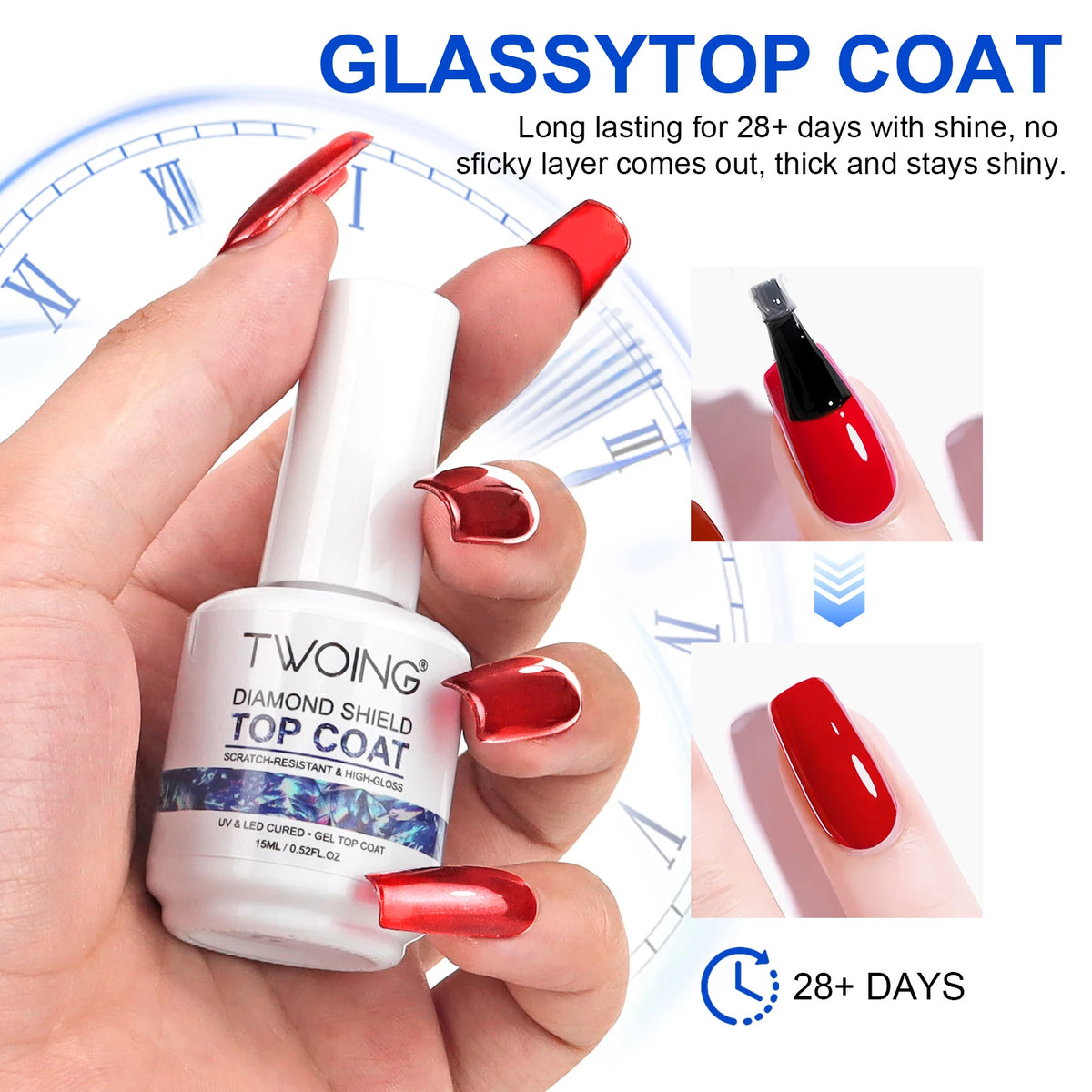 TWOING 15ml New Super Shine Top Coat Gel Nail Polish Diamond Topcoat