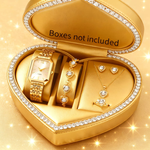 6PCS Elegant Rectangle Women Quartz Watch Rhinestone Jewelry Set