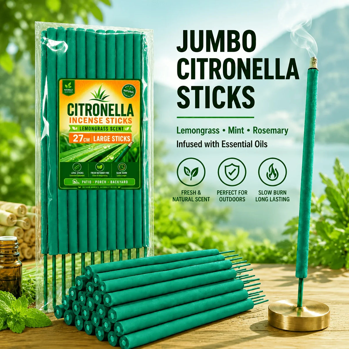 Garden Lemongrass Large Incense Sticks, 27cm Extra Long