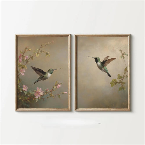 2pcs/set of Retro Hummingbird Animal Canvas Prints Minimalist Retro