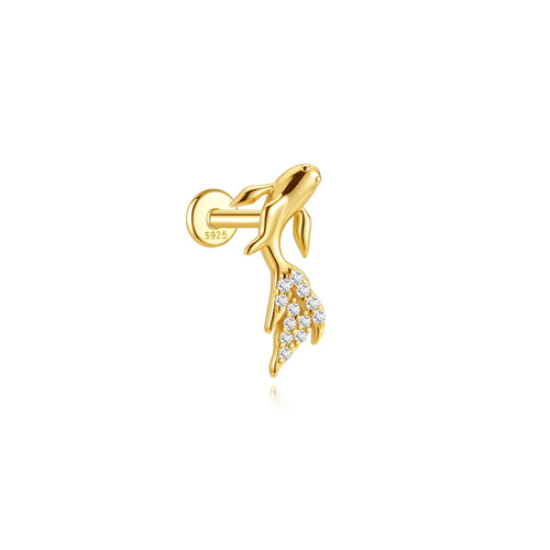 AIDE 1PC 925 Sterling Silver Lucky Red Koi Piercing Earring For Women