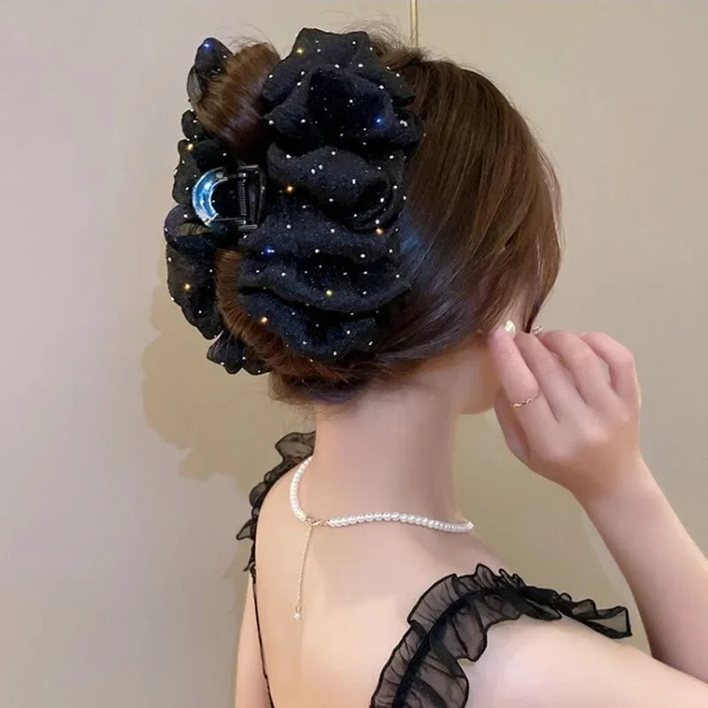 Mesh Bow Hair Clips Women Fashion Grab Claw Clip Female Hair