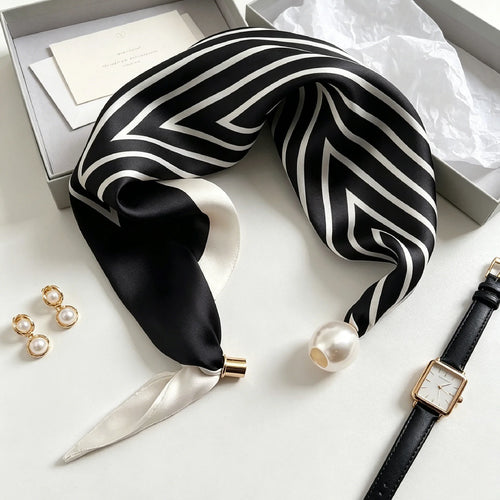 Elegant Chic Pearl Stripe Scarfs Women Fashion Convenient Magnetic