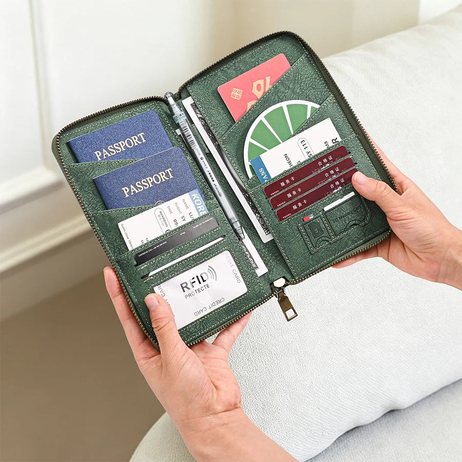Multi-Functional RFID Blocking Passport Holder, Long Zipper Travel