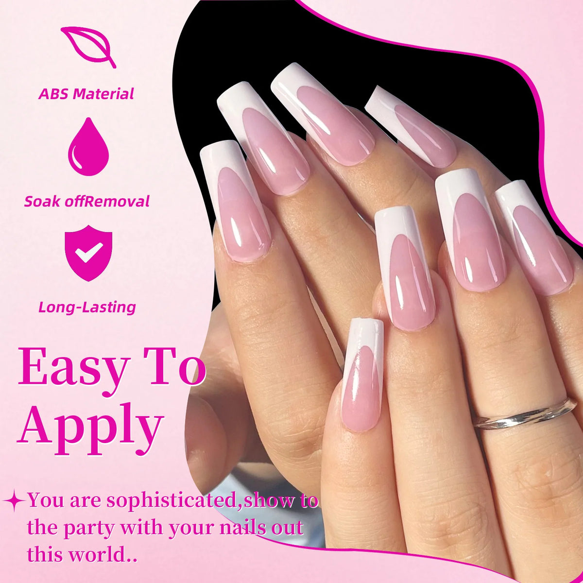 144pcs French Black Pink Hand&Foot WearIng Nail Set Short Square False