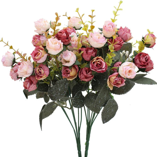 7 Forks 21 Heads Artificial Flower Silk Rose High Quality Christmas