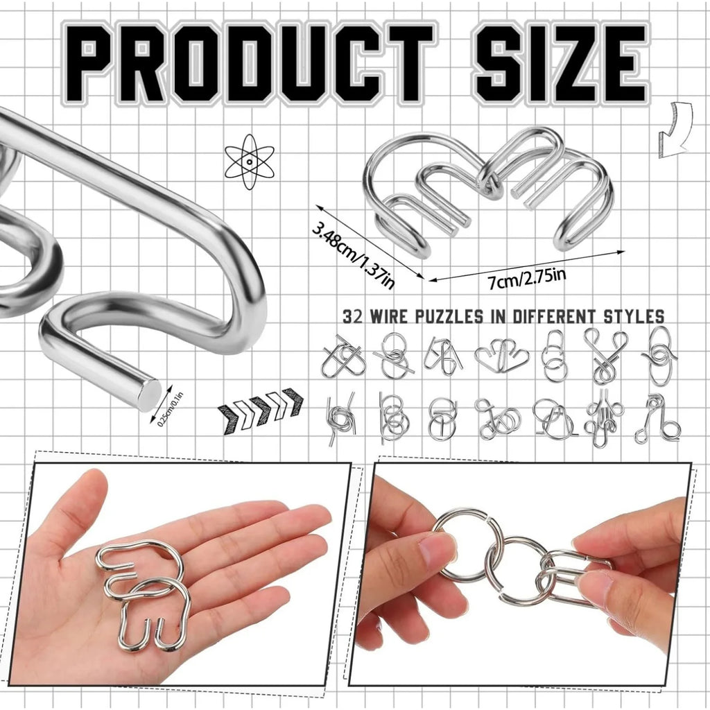 Metal Wire Puzzle Set, Brain Teaser IQ Test Disentanglement Iron Link