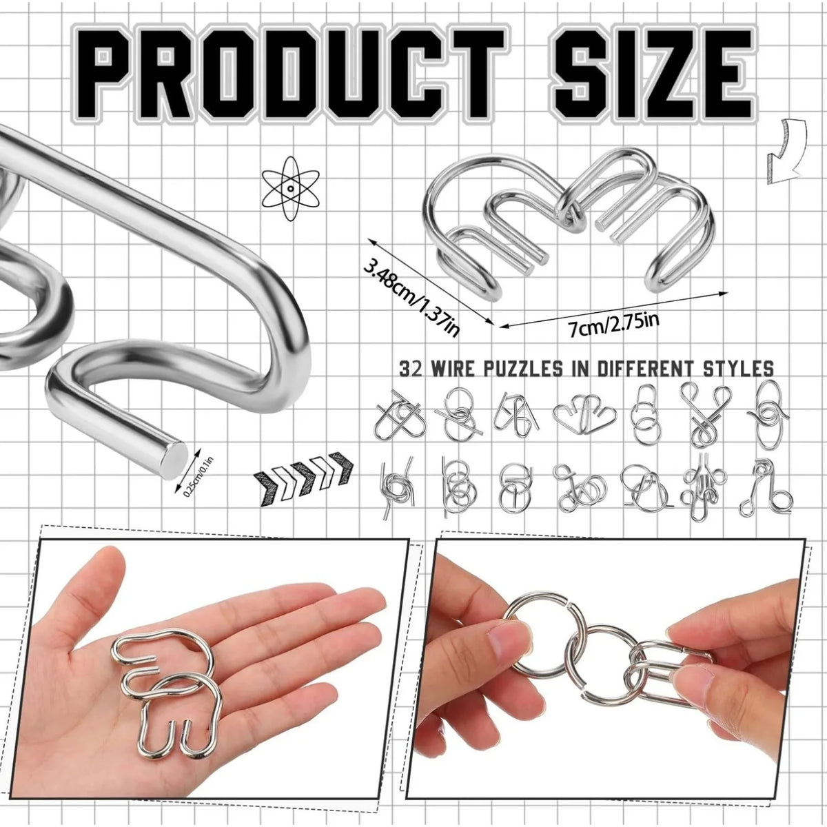 Metal Wire Puzzle Set, Brain Teaser IQ Test Disentanglement Iron Link
