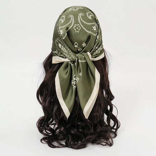 Bohemian Style Floral Print Women’s Square Silk Scarf Satin Head Wrap