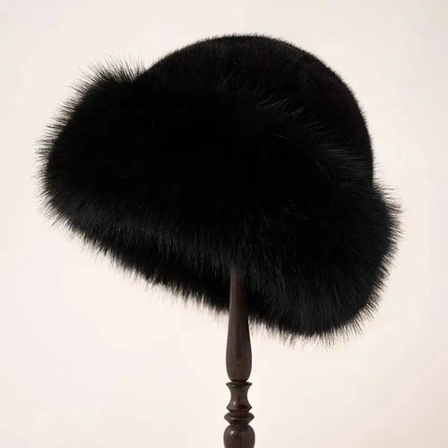 Women's Fluffy Fur Bucket Hat Plush Winter Fisherman Cap Warm Thick