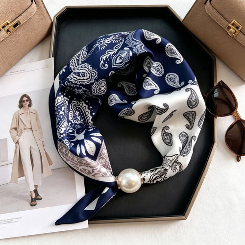 Elegant Chic Pearl Stripe Scarfs Women Fashion Convenient Magnetic