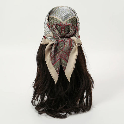 Bohemian Style Floral Print Women’s Square Silk Scarf Satin Head Wrap