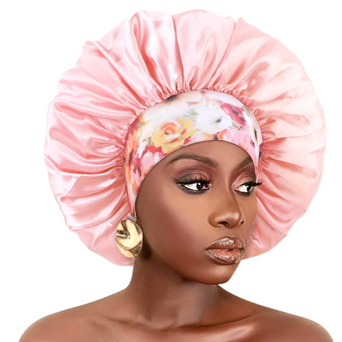 Women Silky Satin Hair Bonnet Thick Hair Sleep Cap Elastic Band Beanie
