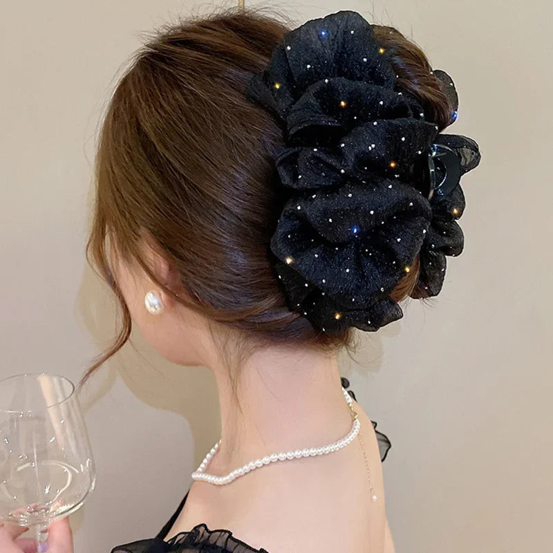 Mesh Bow Hair Clips Women Fashion Grab Claw Clip Female Hair