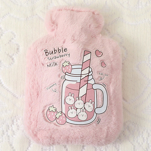 Cartoon Plush Rabbit Bear Hot Water Bottle Water Filling Velvet Small