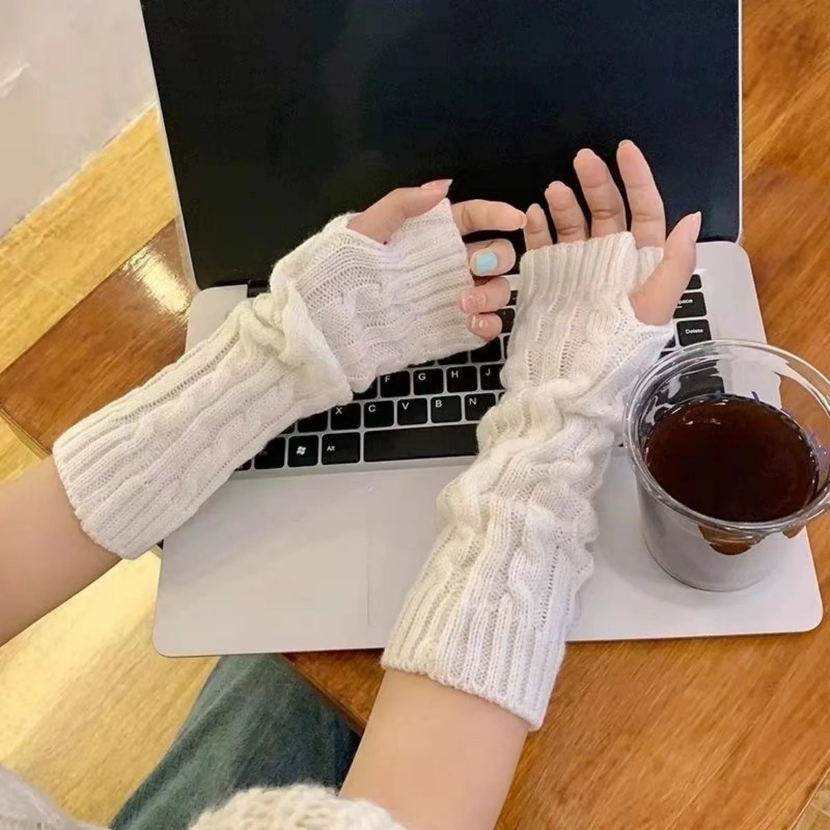 2PCS Cable Knit Fingerless Gloves, Women's Soft Warm Knitted Arm