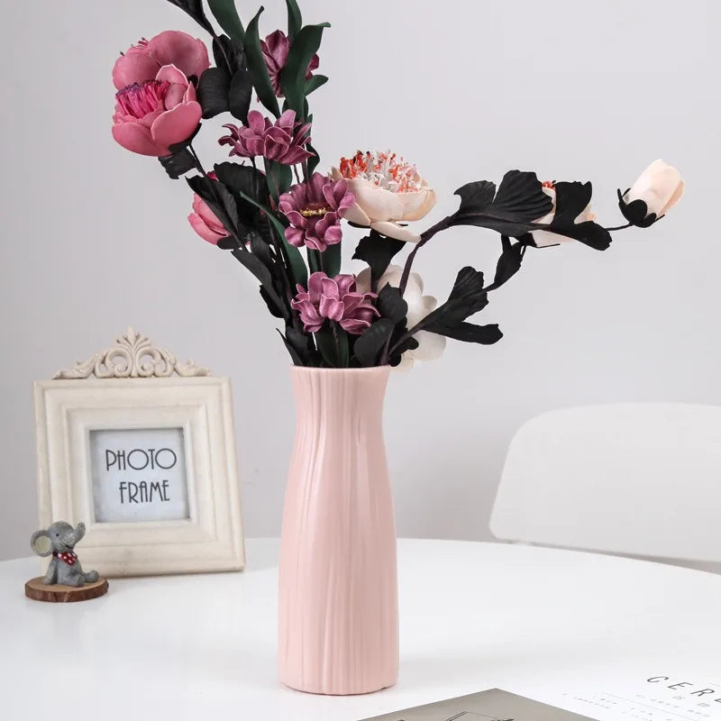 Nordic Flower Vase Minimalist Style Solid Color Plastic Pot