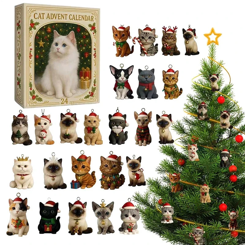Cat Advent Calendar 24 Days Christmas Countdown with 24 Pcs 2D