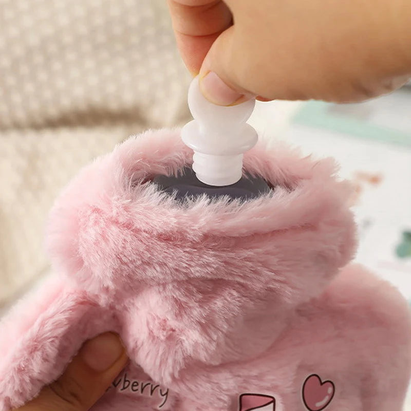Cartoon Plush Rabbit Bear Hot Water Bottle Water Filling Velvet Small