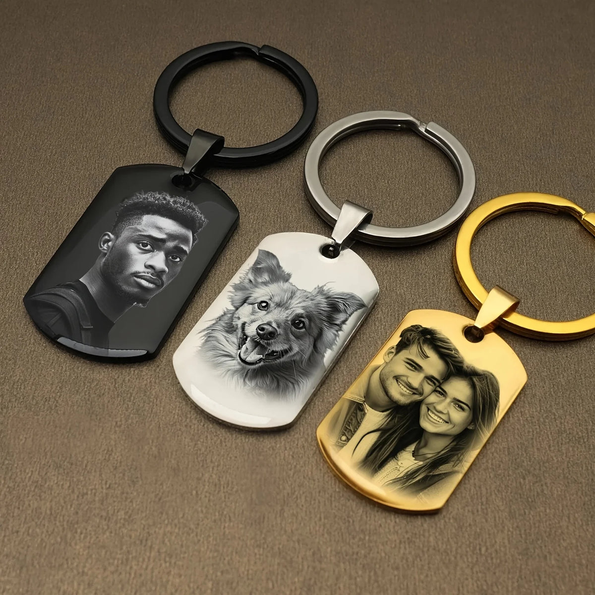 Personalized Photo Keychain, Custom-Engraved Stainless Steel Dog Tag
