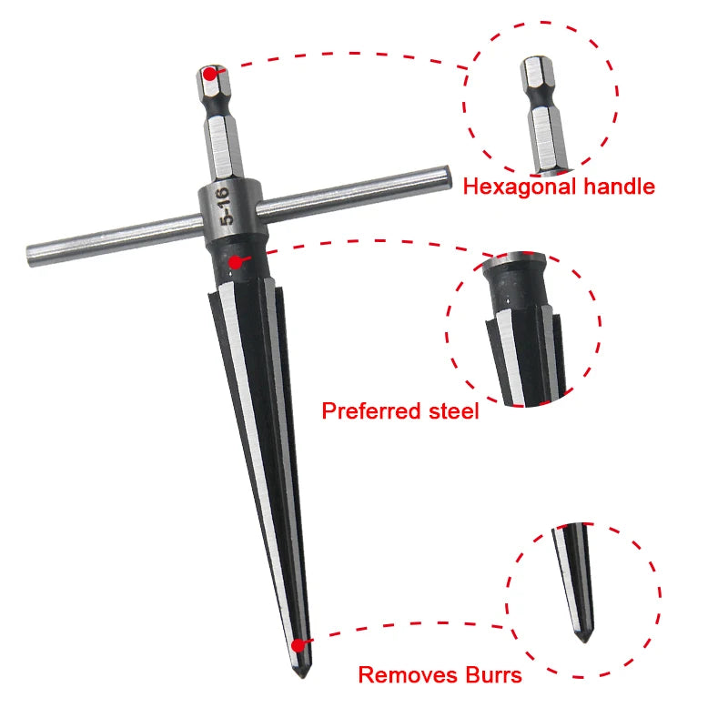 Woodwork Taper Reamer 3-13/5-16mm Wooden Board Electric Drill Hole