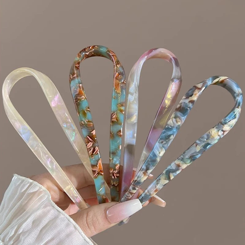 U-Shaped Hair Sticks Acetate Acrylic Hair Fork Hair Clips Fashion Bow