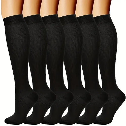6 Pairs Solid Color Compression Socks Nurse Compression Socks Black
