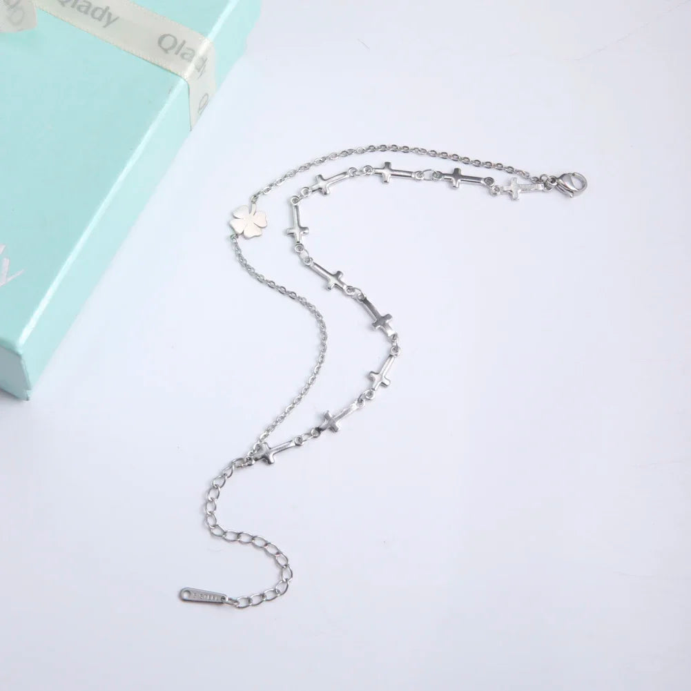 Skyrim Foot Chain of Women Men Silver Color Four-leaf Clover Stainless
