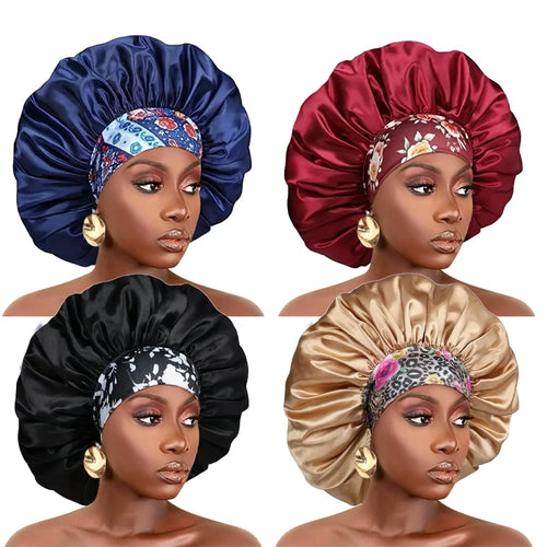 Women Silky Satin Hair Bonnet Thick Hair Sleep Cap Elastic Band Beanie