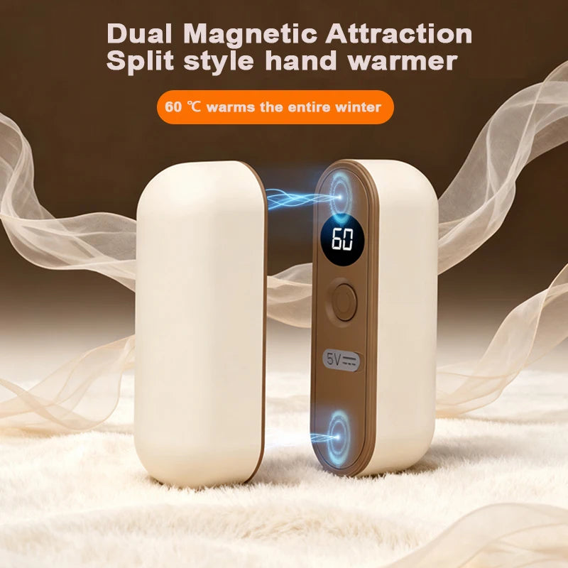 Split Style Hand warmer with Magnetic Suction and LCD Display for