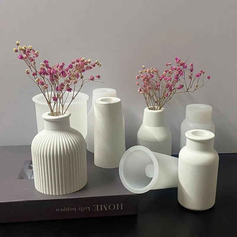 Circular Stripe Vase Silicone Mold DIY Cylindrical Stereoscopic Vase