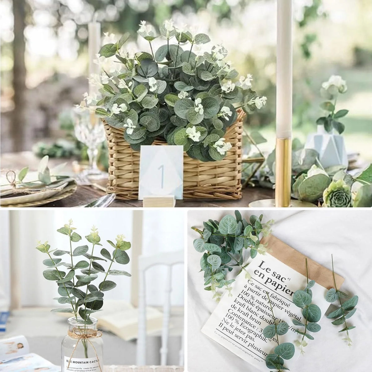 Eucalyptus Leaf Stems Green Artificial Plants