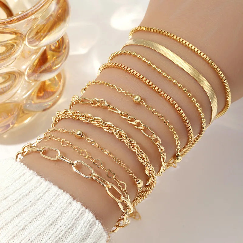 10 Pcs Vintage Statement Gold Color Flat Snake Chain Box Chain