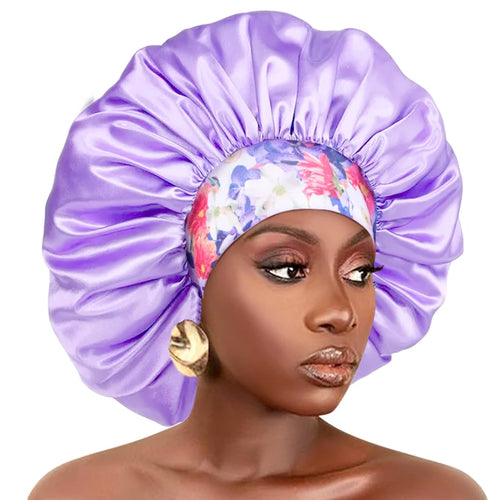 Women Silky Satin Hair Bonnet Thick Hair Sleep Cap Elastic Band Beanie