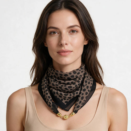 Leopard Print Magnetic Buckle Scarf, 60cm Square Thin Chiffon Neck