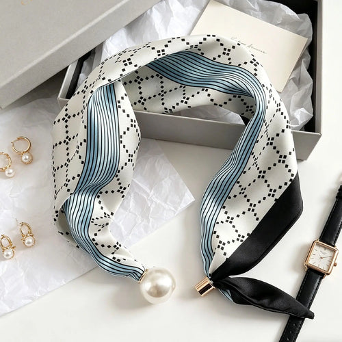 Elegant Chic Pearl Stripe Scarfs Women Fashion Convenient Magnetic