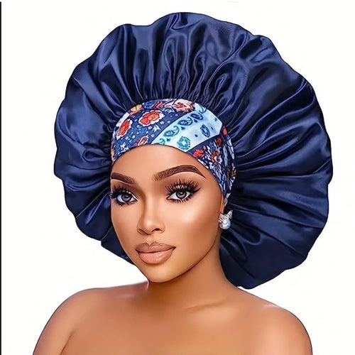 Women Silky Satin Hair Bonnet Thick Hair Sleep Cap Elastic Band Beanie