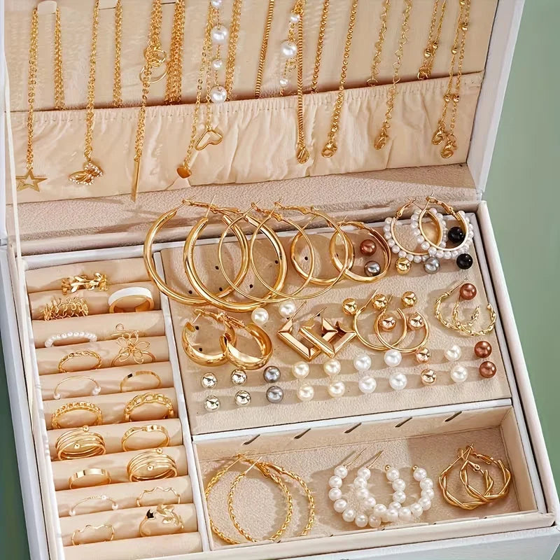 86 Pcs Fashion Jewelry Set For Women Pearl Alloy Earrings Necklaces