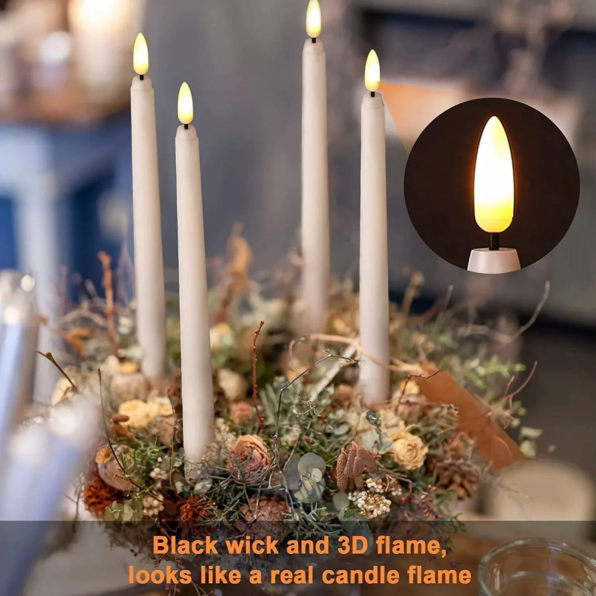 LED Flameless Taper Candles Flickering with 10-Key Remote 11" Battery